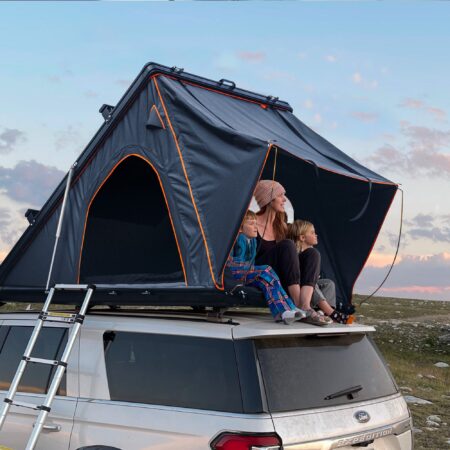 Halsman Scout Plus Series Hard Shell Rooftop Tent – Aluminum Grey with Roof Rack