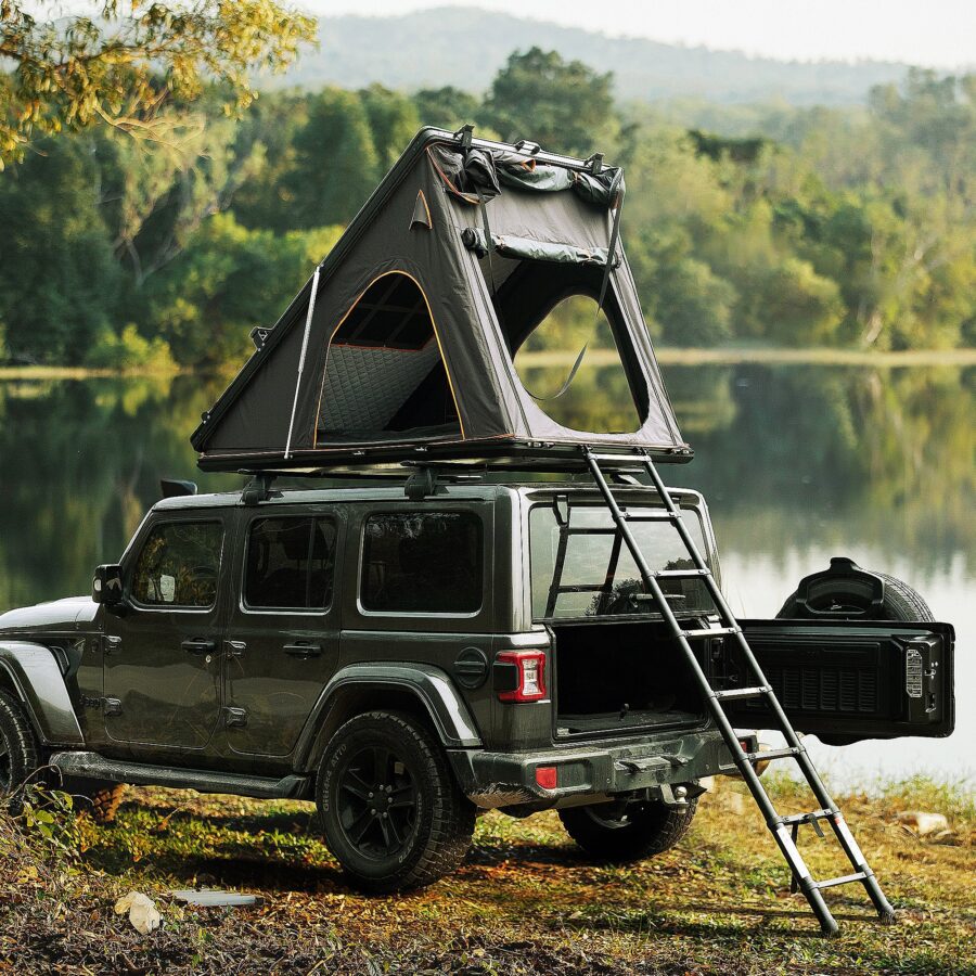 Halsman Scout Plus Series Hard Shell Rooftop Tent – Aluminum Grey with Roof Rack - Image 15