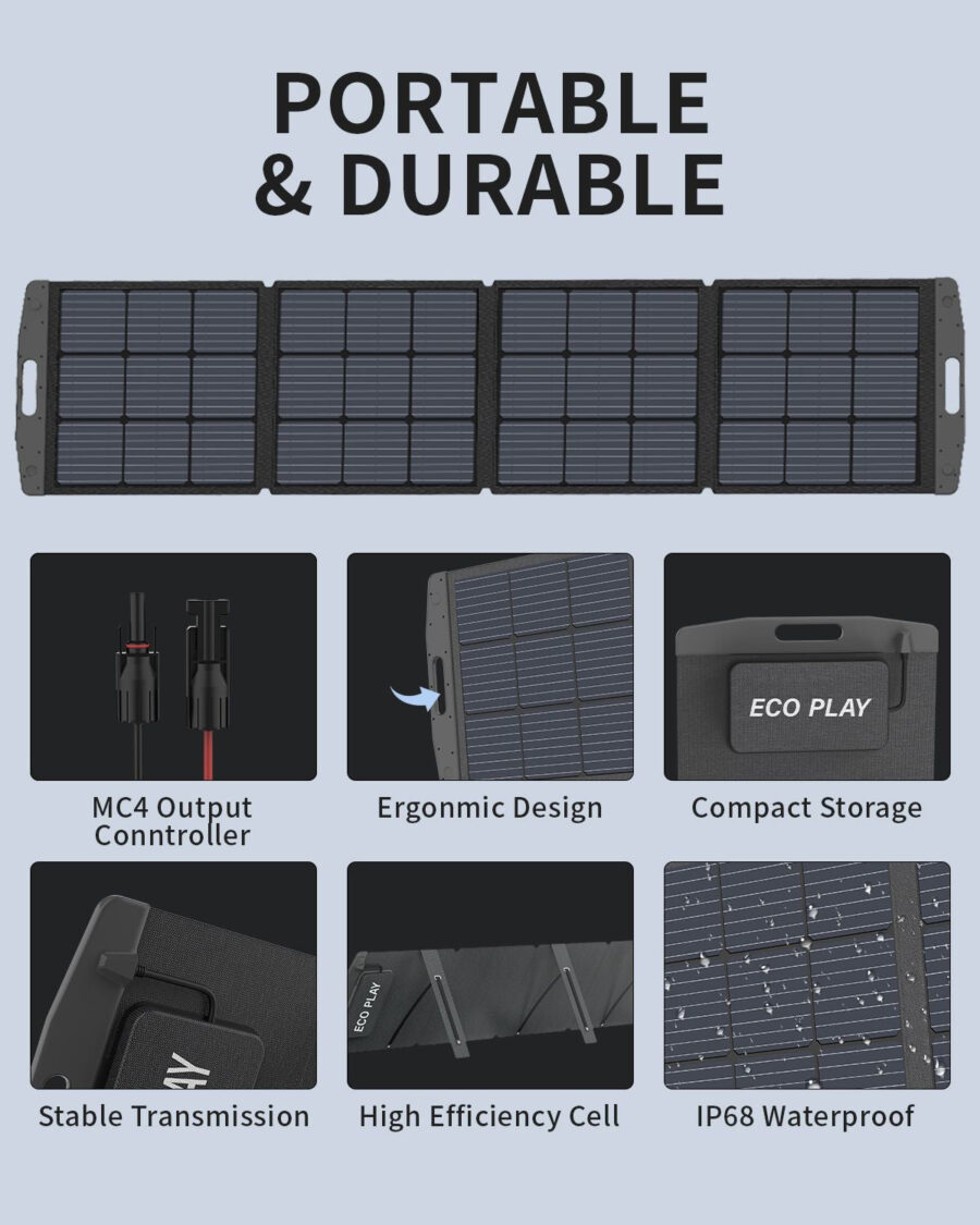 Halsman 200W Foldable Portable Solar Panel Kit – Waterproof with Adjustable Kickstand - Image 4