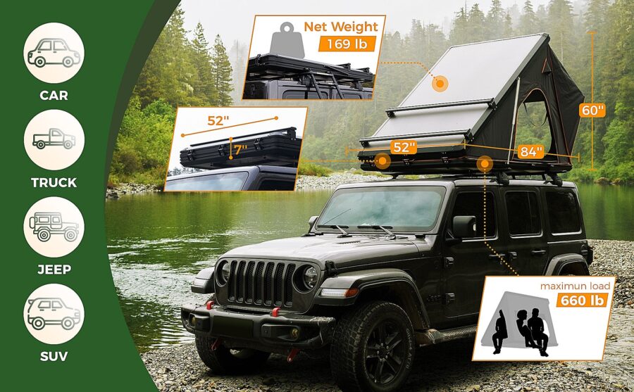 Halsman Scout Plus Series Hard Shell Rooftop Tent – Aluminum Grey with Roof Rack - Image 16